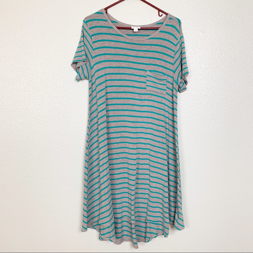 Lularoe Carly Striped Teal And Gray Small